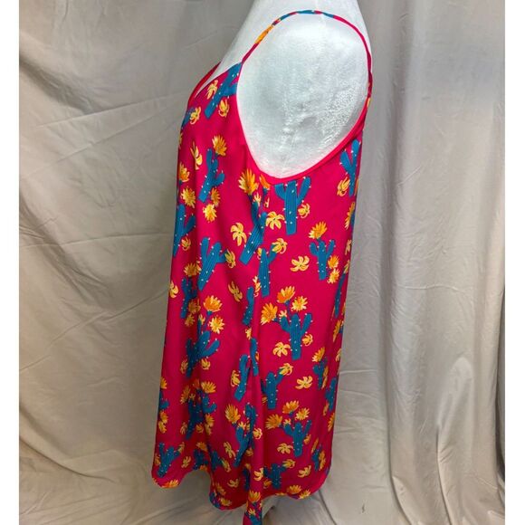 Peach Love California Pink Cactus Print Mini Swing Dress Pockets Boho Womens - Picture 4 of 7